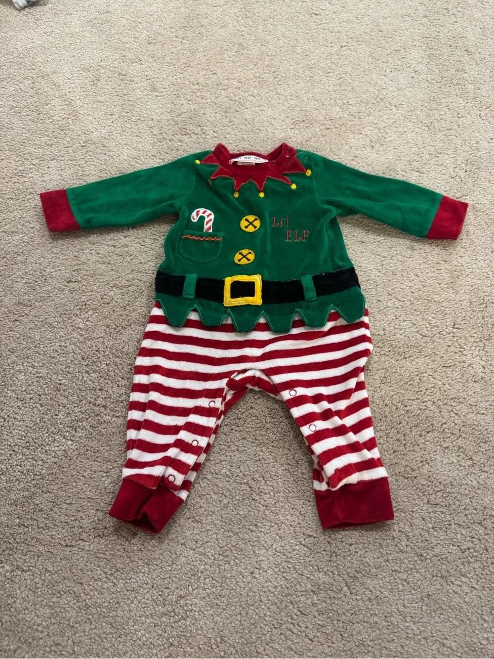 Lil' Elf One-Piece Holiday Costume in Green & Red Vintage Size 9 Months